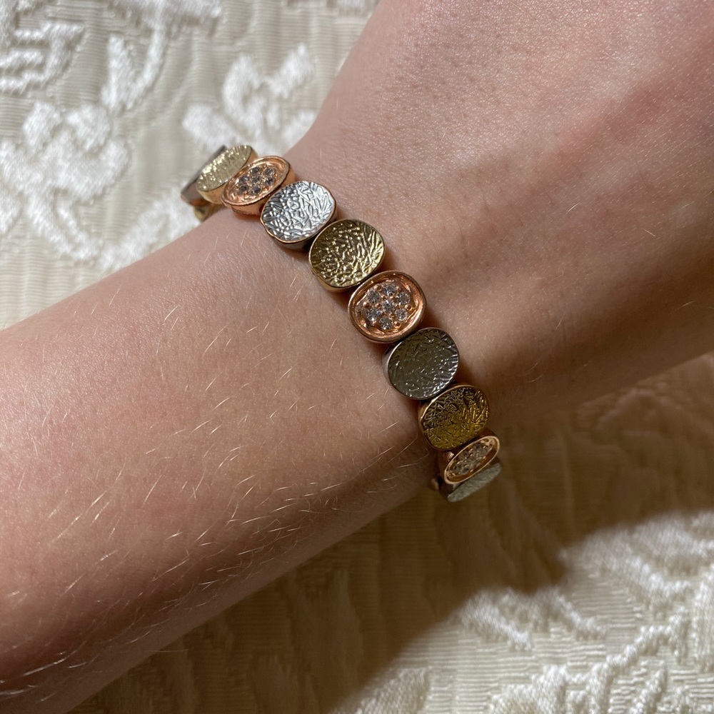 Gold, Rose Gold, and Silver Bracelet with Crystals